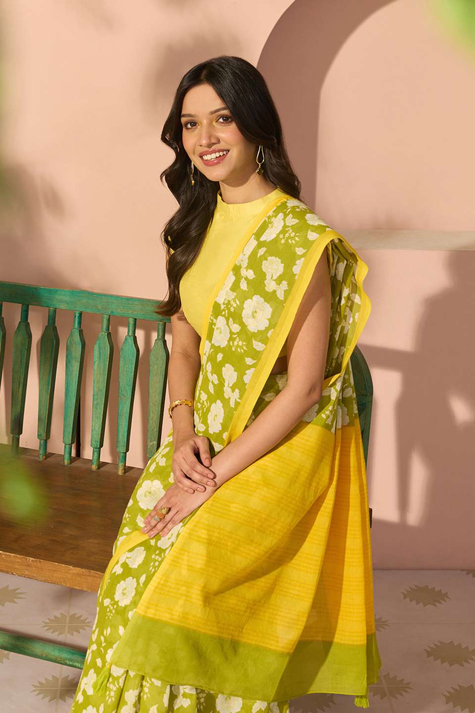 Green Bengal Screen Printed Pure Cotton Mulmul Saree