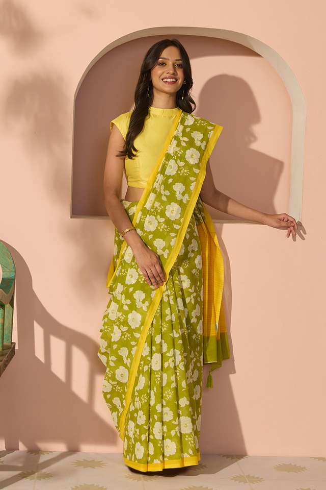 Green Bengal Screen Printed Pure Cotton Mulmul Saree thumbnail image number null