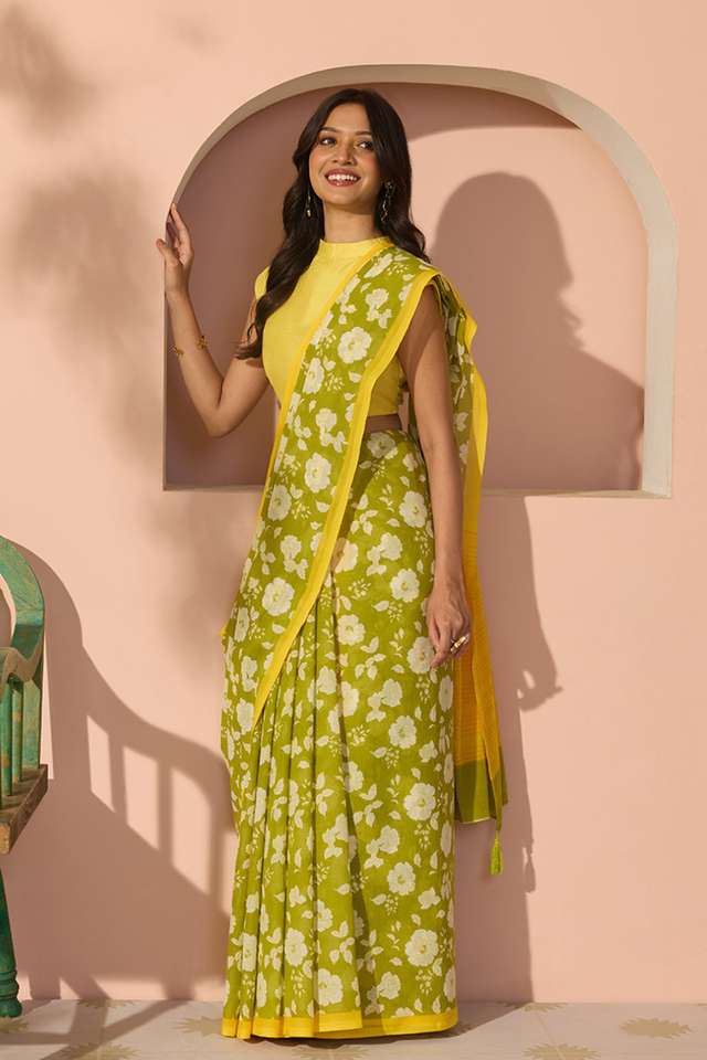 Green Bengal Screen Printed Pure Cotton Mulmul Saree thumbnail image number null