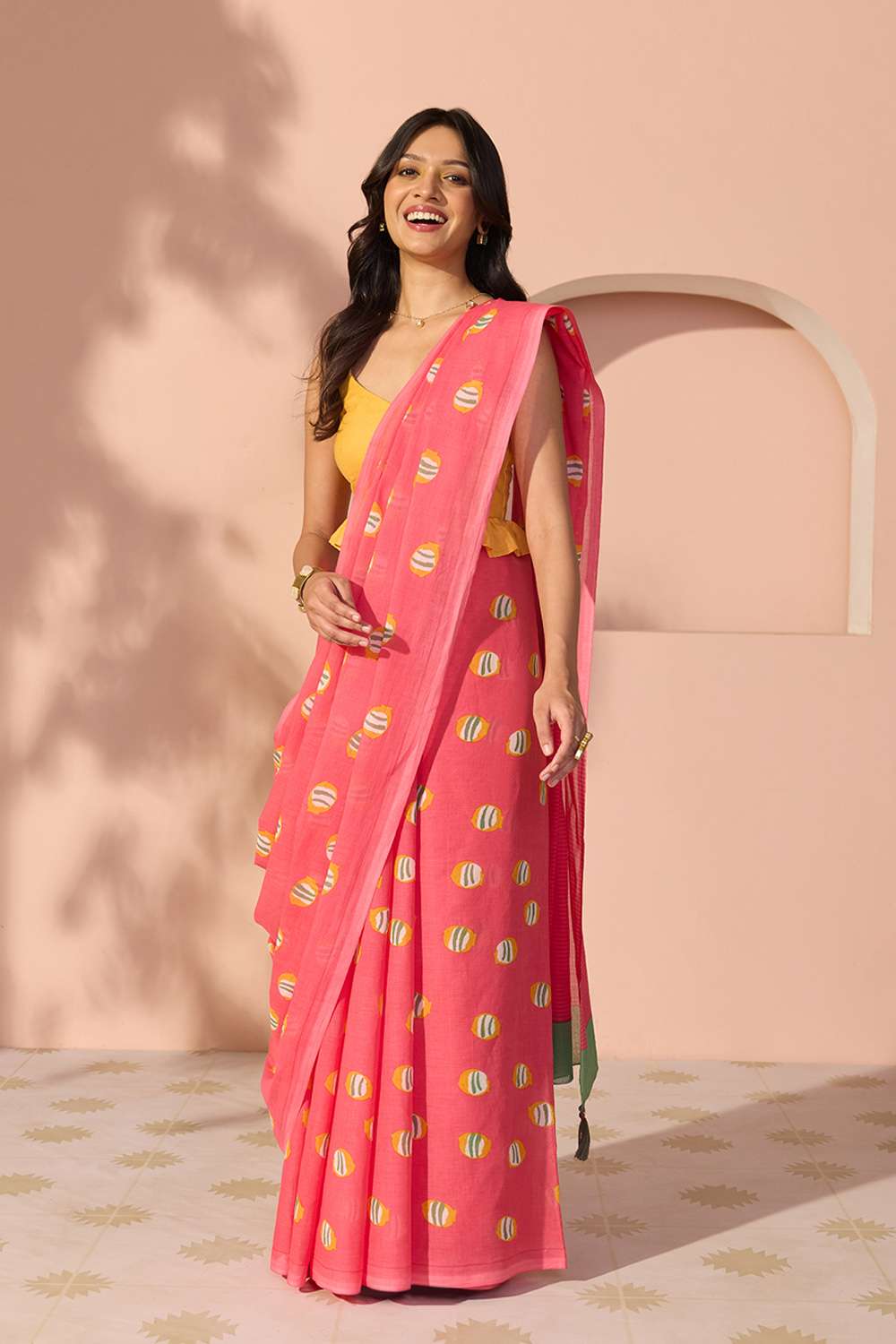 Pink Bengal Screen Printed Pure Cotton Mulmul Saree image number null