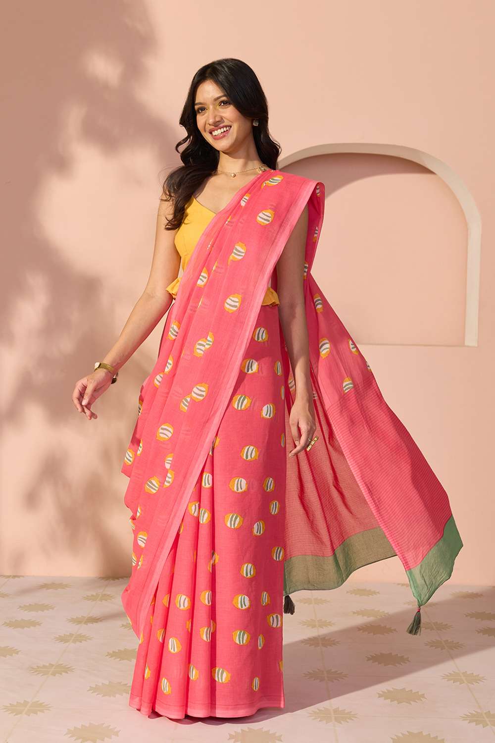 Pink Bengal Screen Printed Pure Cotton Mulmul Saree image number null