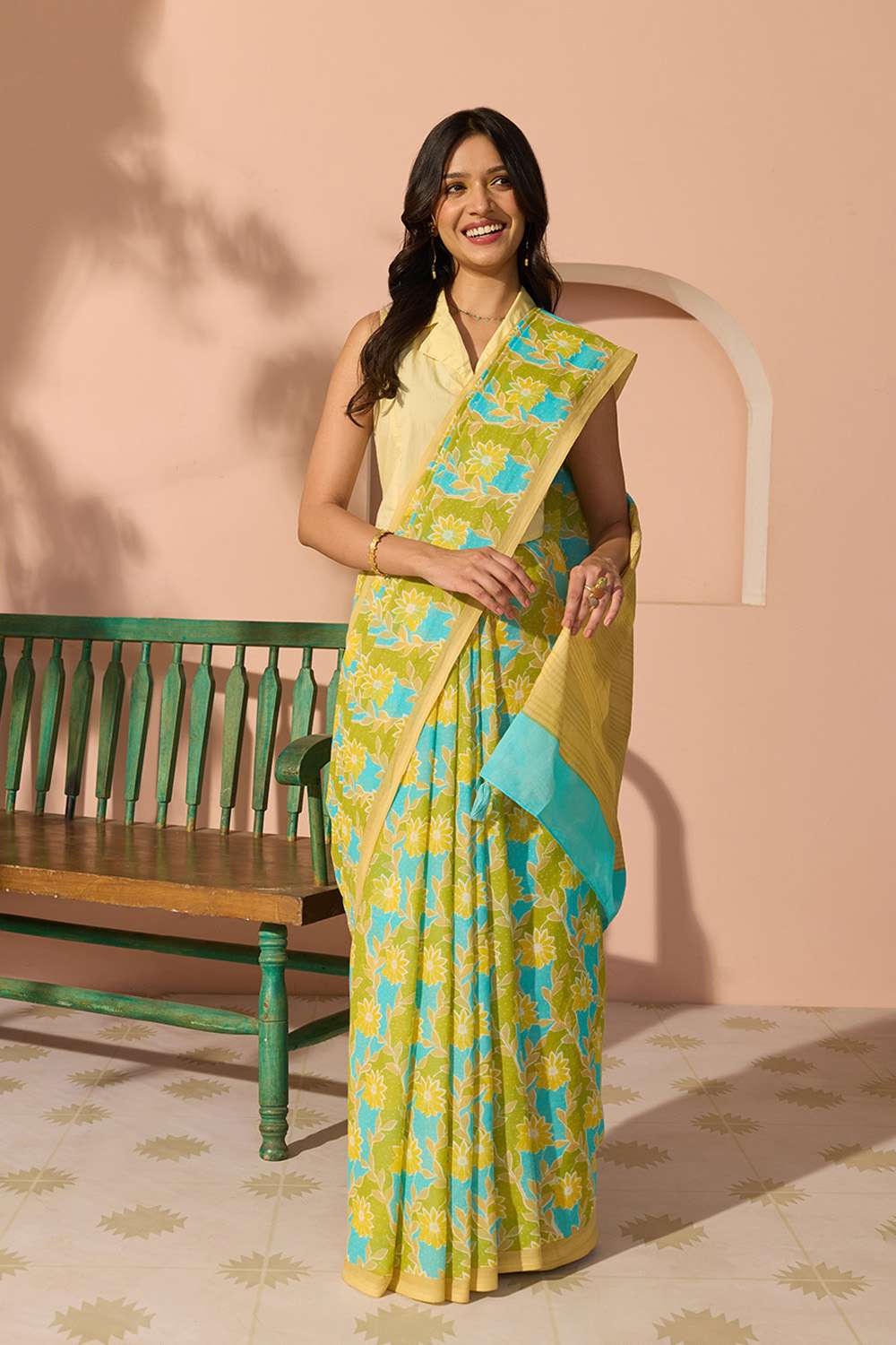 Green Bengal Screen Printed Pure Cotton Mulmul Saree image number null