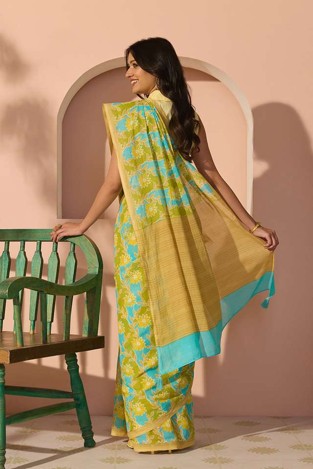 Green Bengal Screen Printed Pure Cotton Mulmul Saree thumbnail image number null