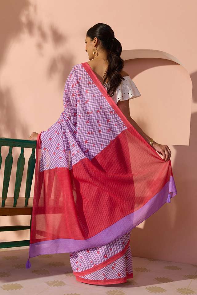 Light Violet Bengal Screen Printed Pure Cotton Mulmul Saree thumbnail image number null
