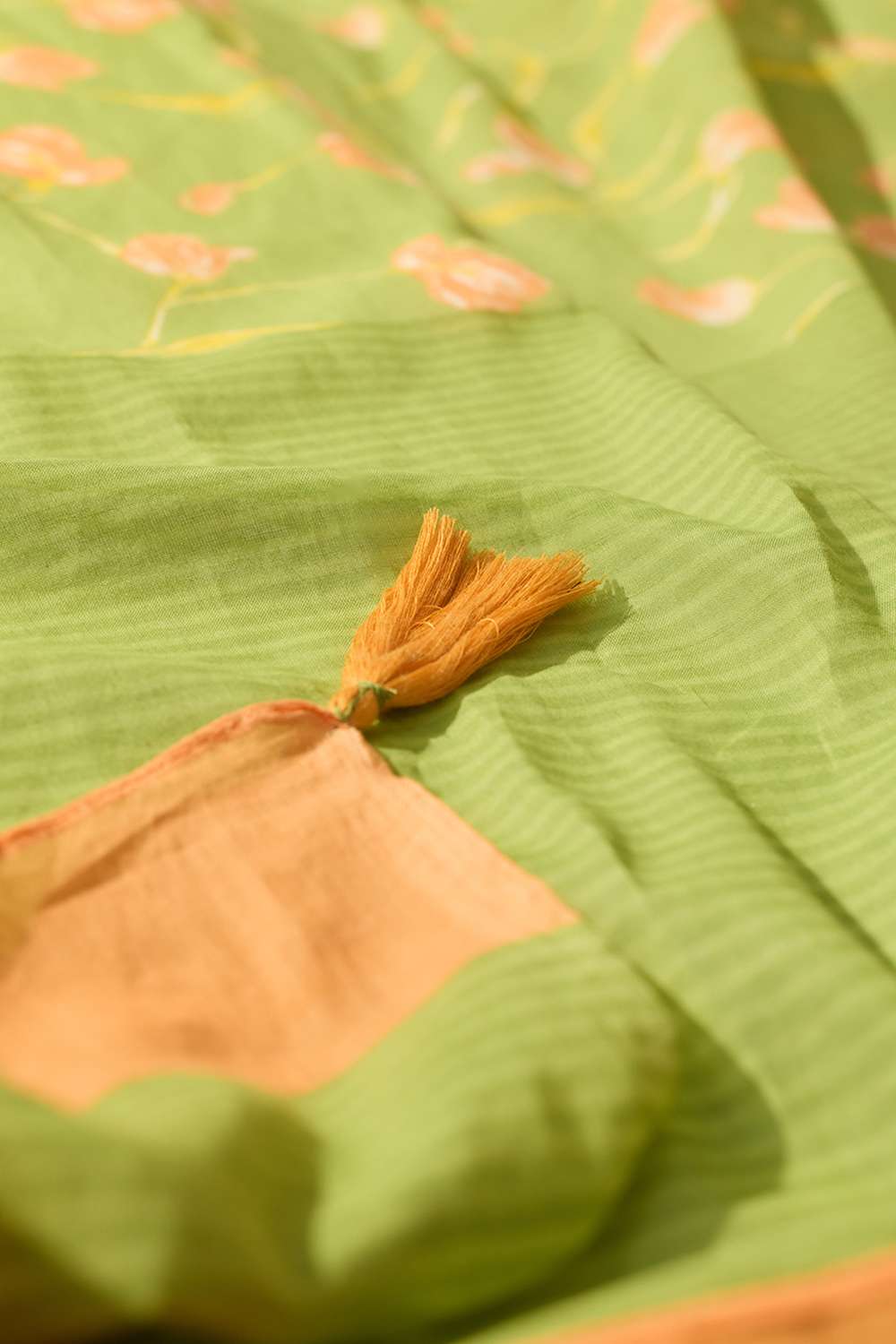 Light Green Bengal Screen Printed Pure Cotton Mulmul Saree image number null