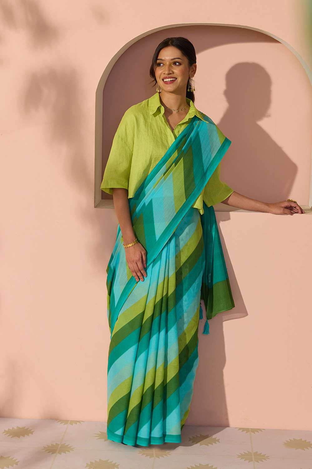 Blue Bengal Screen Printed Pure Cotton Mulmul Saree image number null