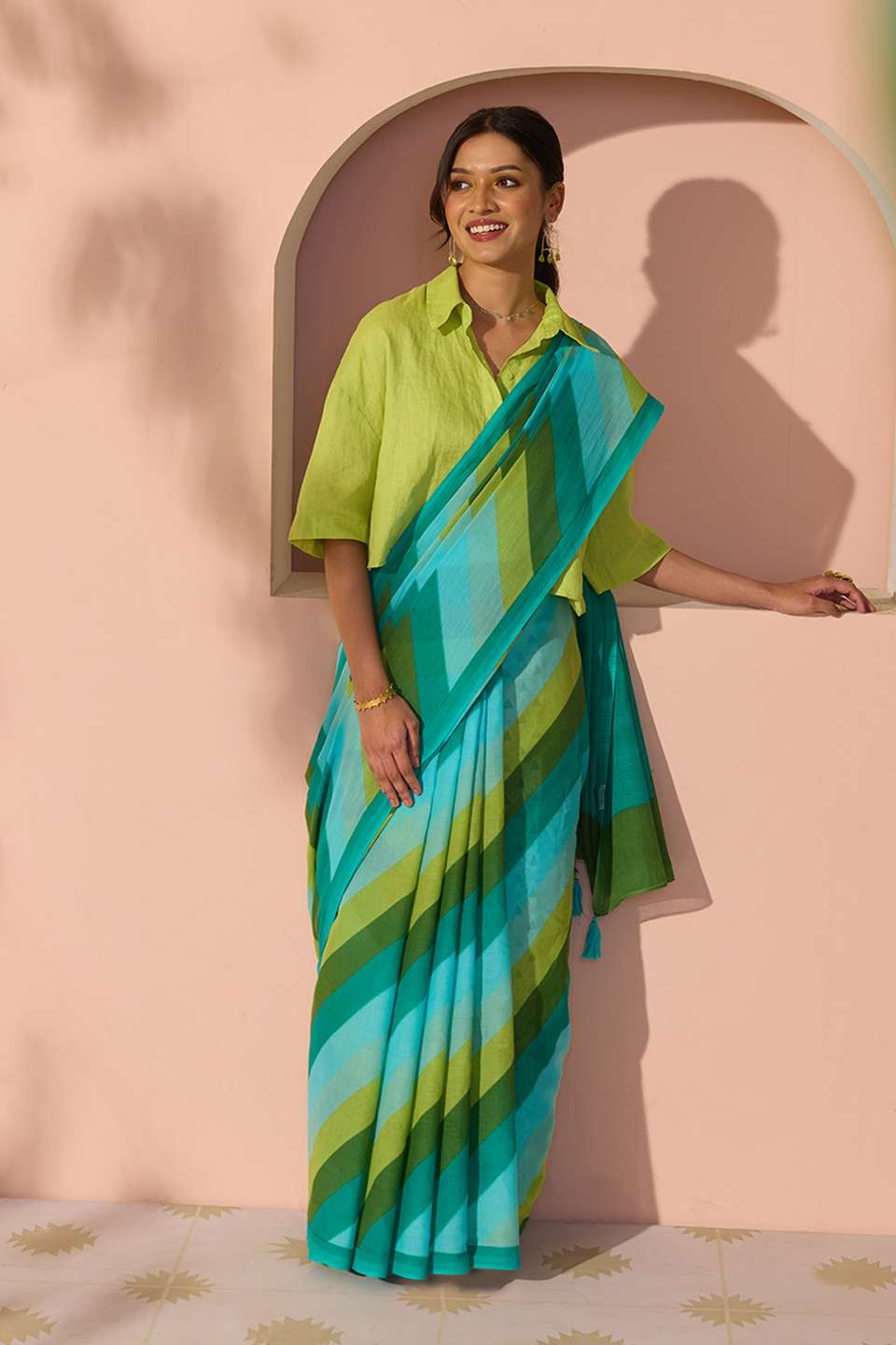 Blue Bengal Screen Printed Pure Cotton Mulmul Saree