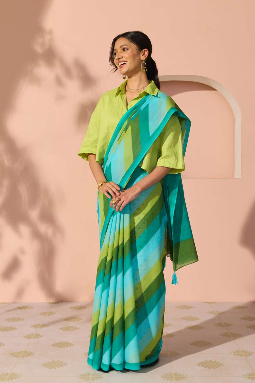 Blue Bengal Screen Printed Pure Cotton Mulmul Saree image number null