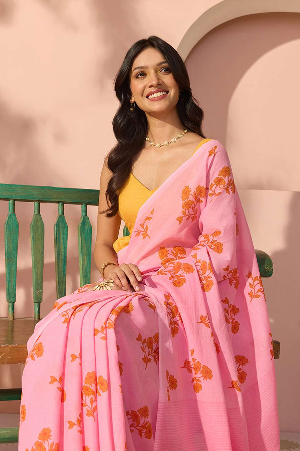 Pink Bengal Screen Printed Pure Cotton Mulmul Saree