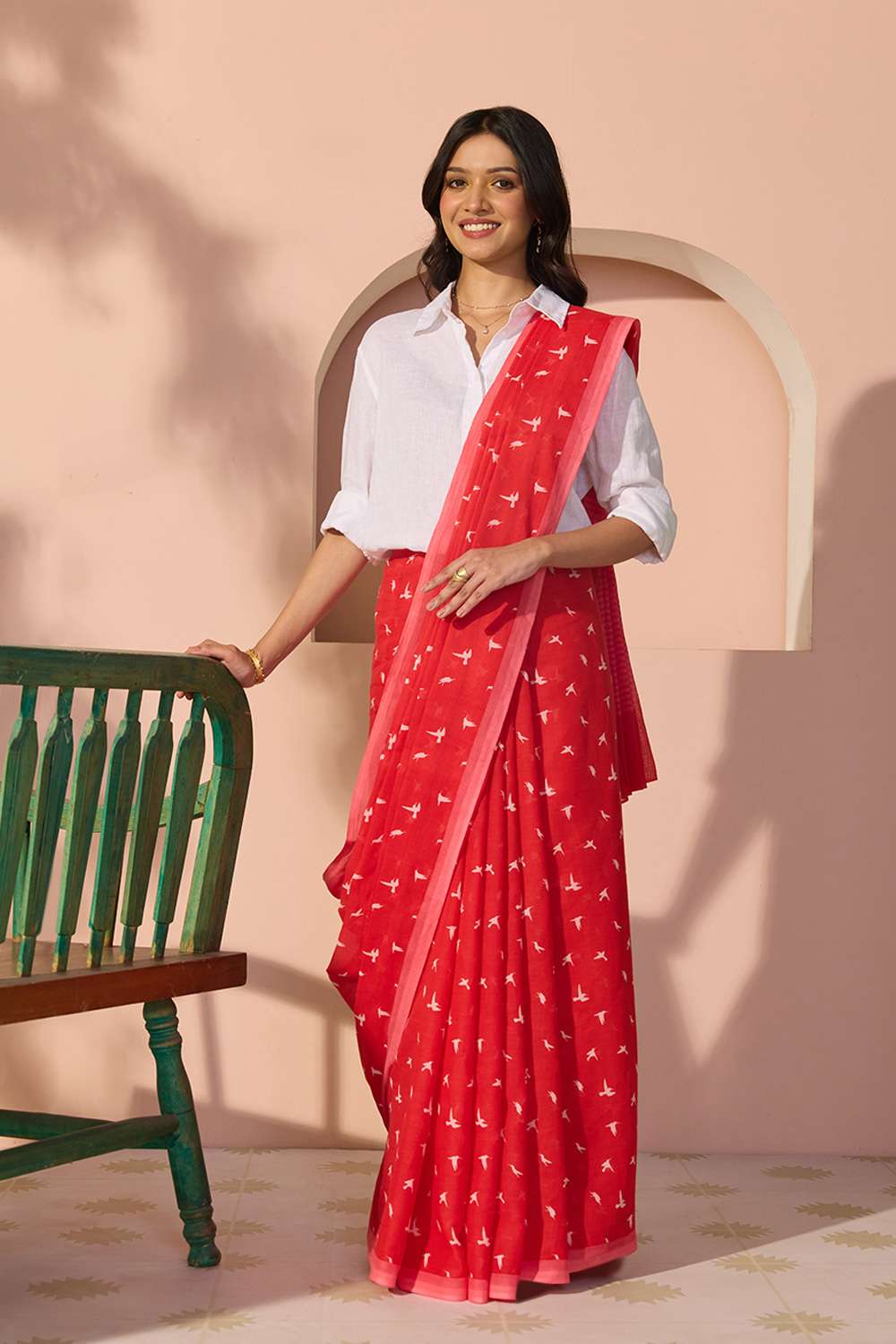 Red Bengal Screen Printed Pure Cotton Mulmul Saree image number null