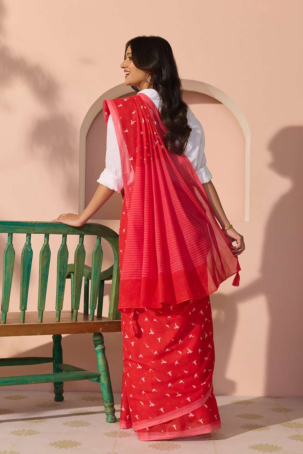 Red Bengal Screen Printed Pure Cotton Mulmul Saree image number null