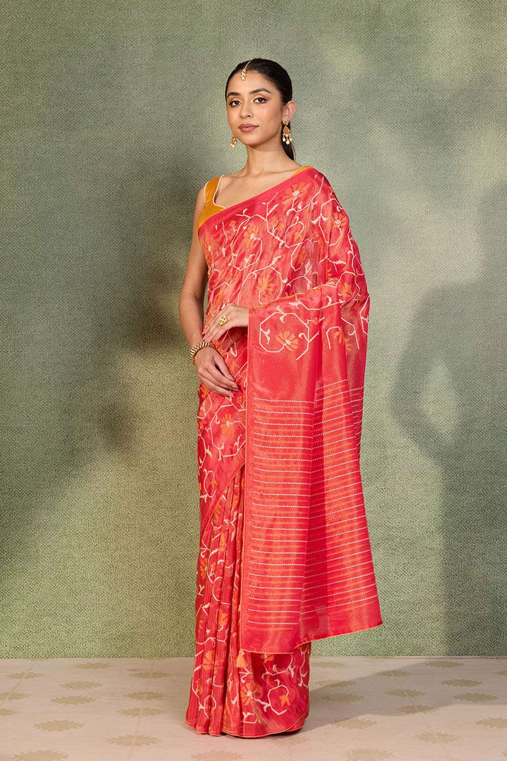 Dark Pink Embroidered Viscose Tissue Saree image number null