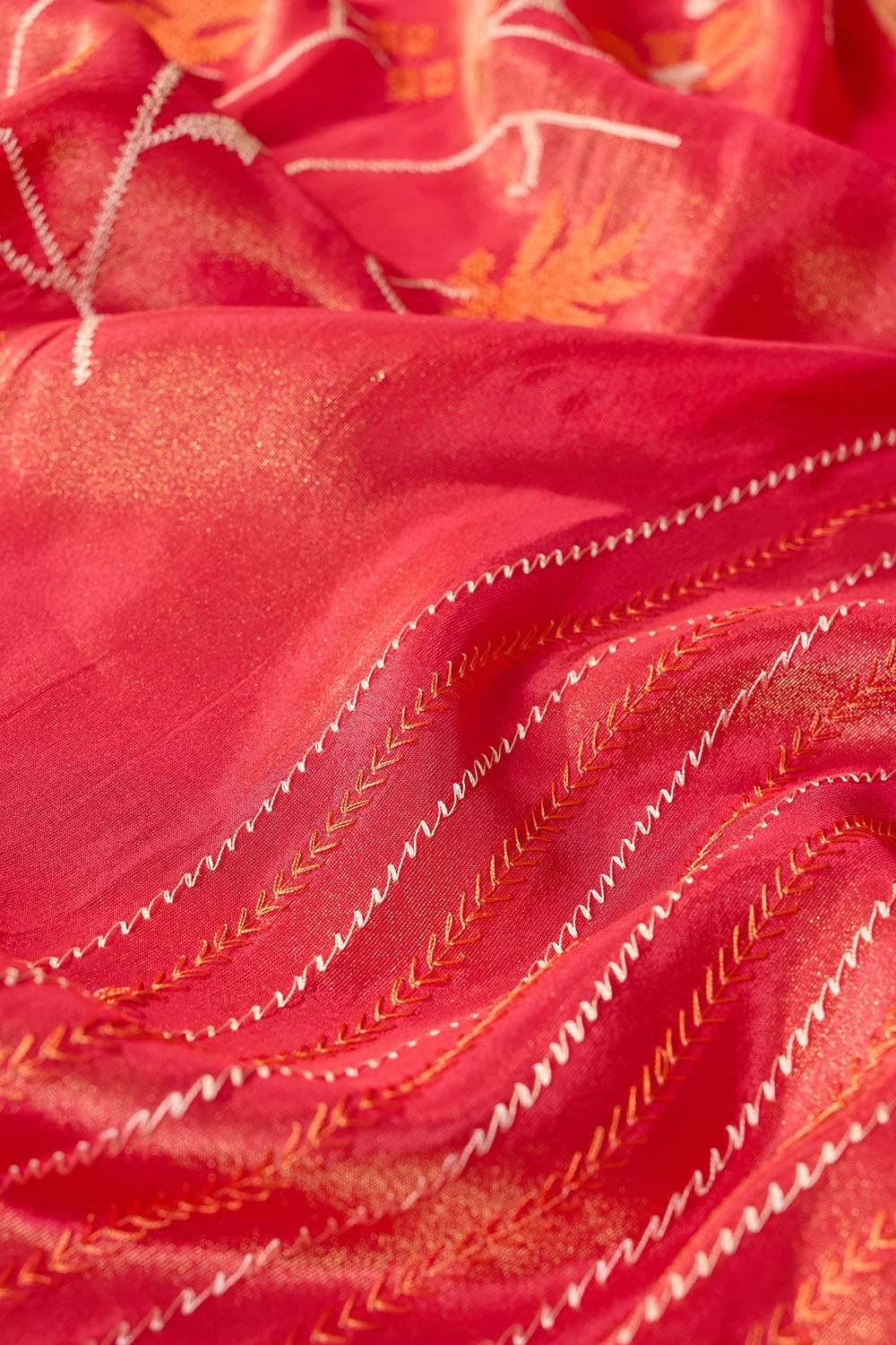 Dark Pink Embroidered Viscose Tissue Saree image number null