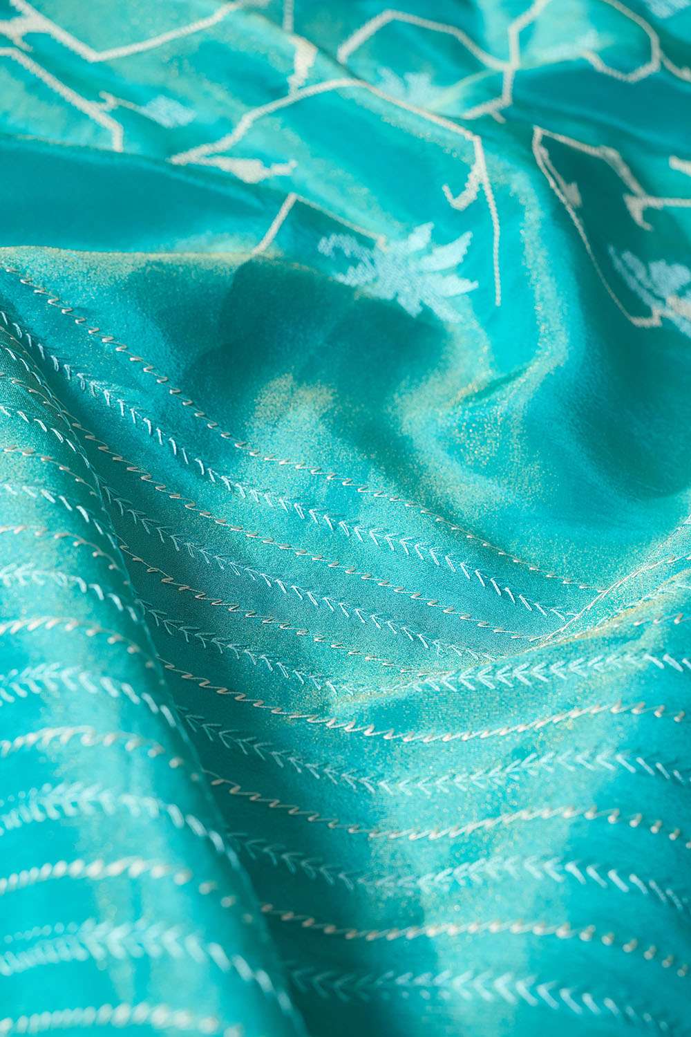 Blue Embroidered Viscose Tissue Saree image number null
