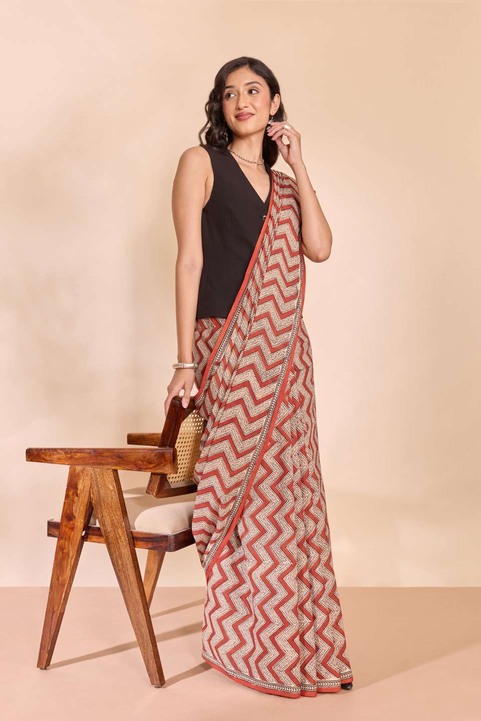 Dark Red Rajasthan Block Printed Pure Cotton Saree