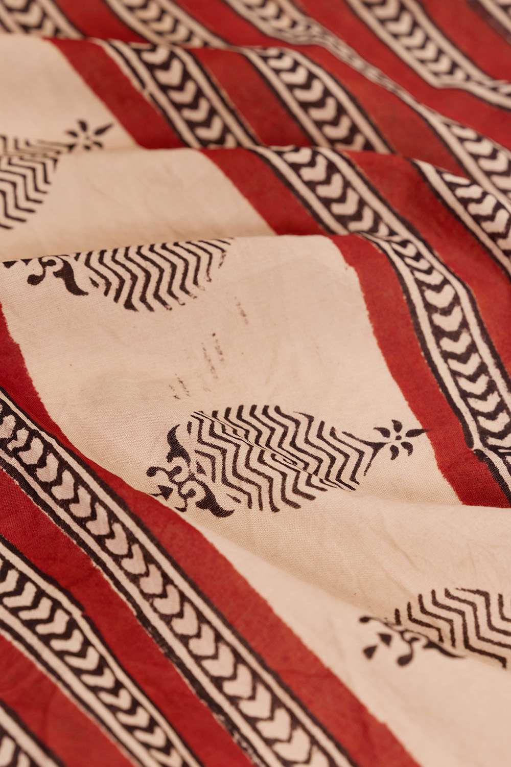 Dark Red Rajasthan Block Printed Pure Cotton Saree image number null