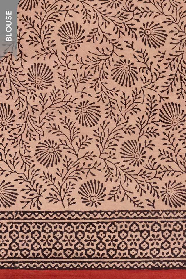 Dark Red Rajasthan Block Printed Pure Cotton Saree thumbnail image number null