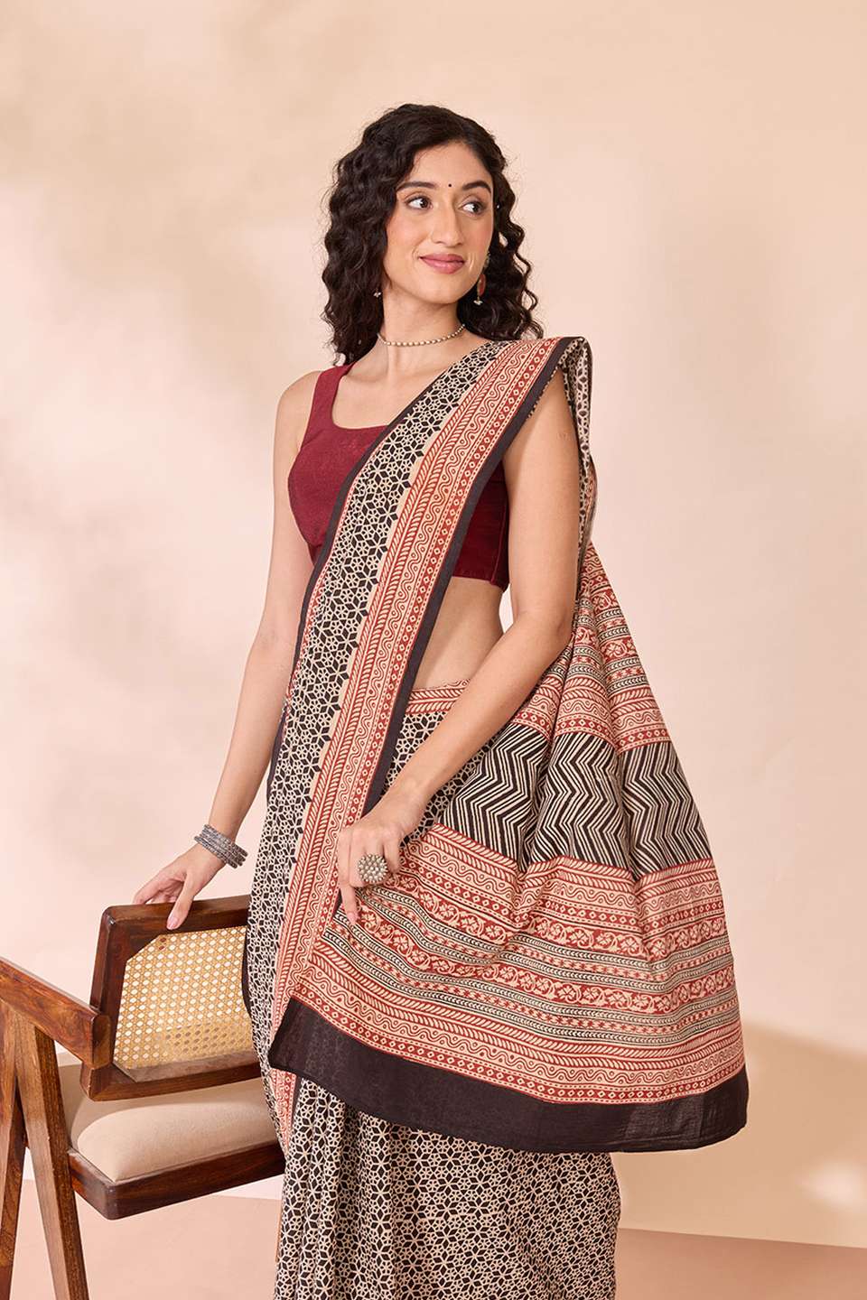 Black Rajasthan Block Printed Pure Cotton Saree