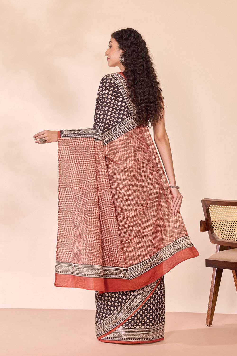 Black Rajasthan Block Printed Pure Cotton Saree image number null