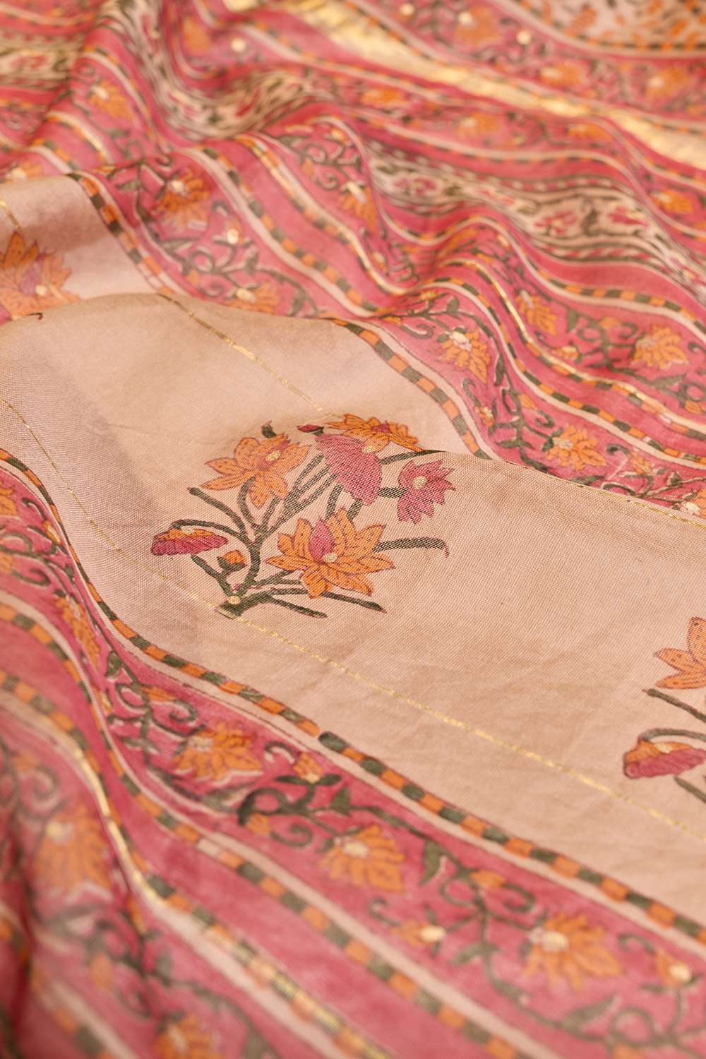 Beige Rajasthan Pure Silk Cotton Printed Sanganeri Saree image number null