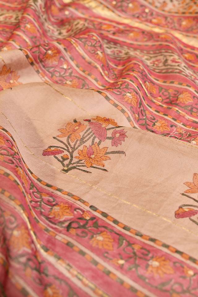 Beige Rajasthan Pure Silk Cotton Printed Sanganeri Saree thumbnail image number null