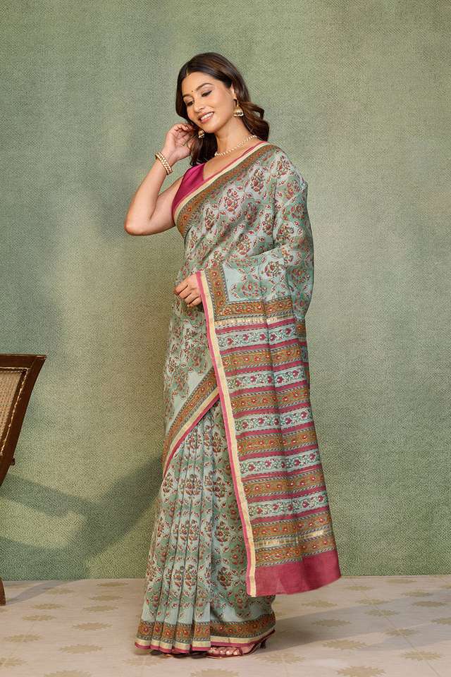 Green Rajasthan Pure Silk Cotton Printed Sanganeri Saree thumbnail image number null