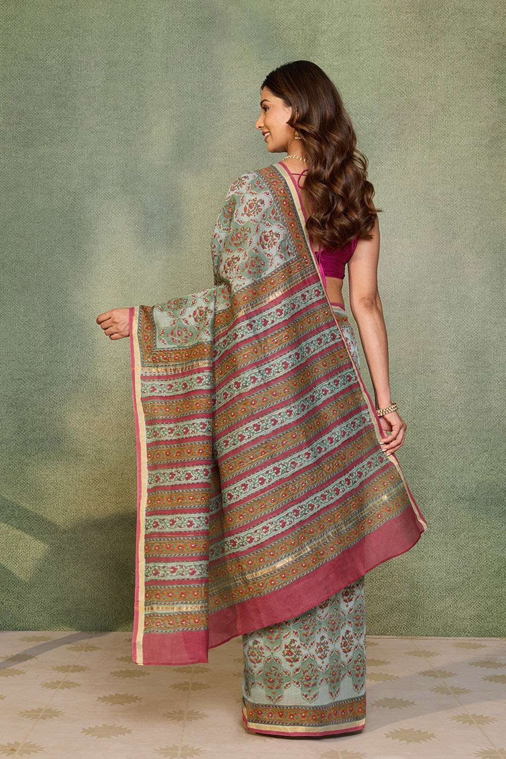 Green Rajasthan Pure Silk Cotton Printed Sanganeri Saree image number null