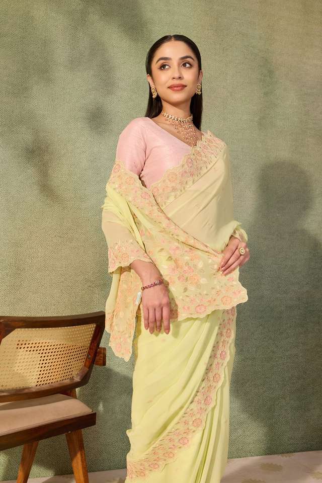Light Green  Viscose Georgette Embroidered Saree image number