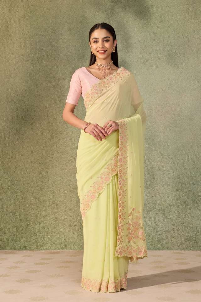 Light Green  Viscose Georgette Embroidered Saree thumbnail image number null