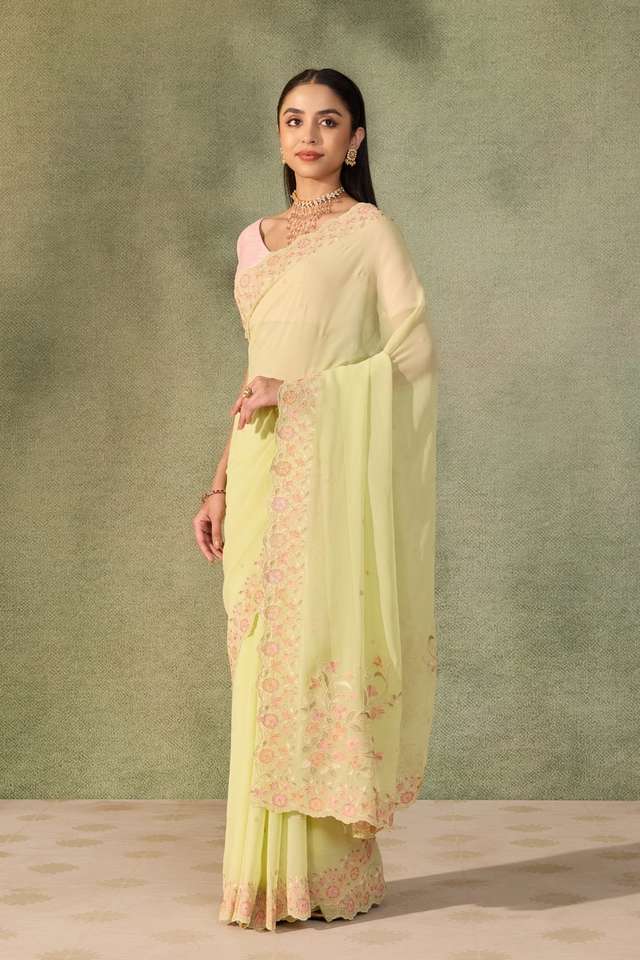 Light Green  Viscose Georgette Embroidered Saree thumbnail image number null