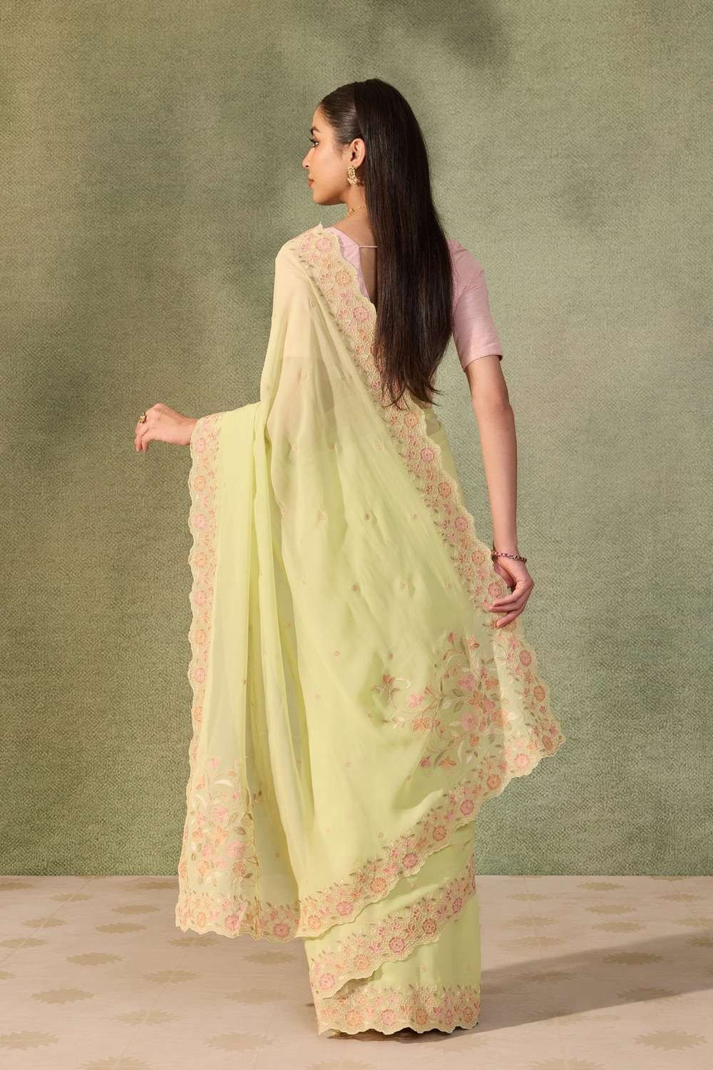 Light Green  Viscose Georgette Embroidered Saree image number null
