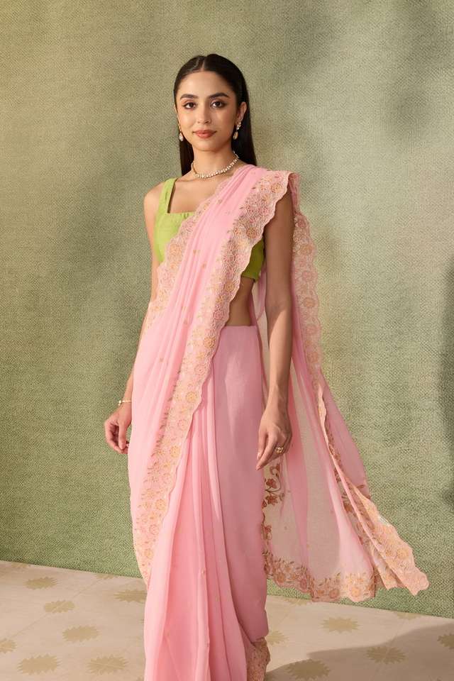 Light Pink  Viscose Georgette Embroidered Saree image number
