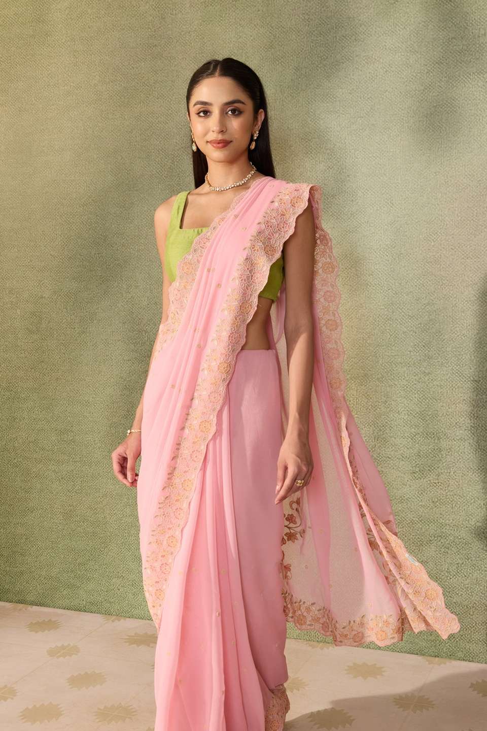 Light Pink  Viscose Georgette Embroidered Saree