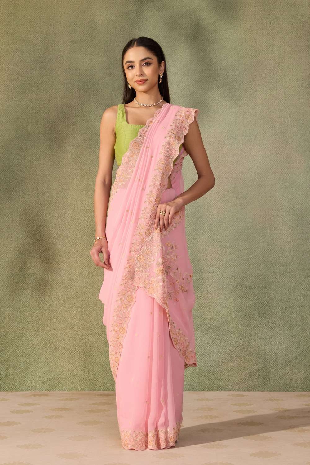 Light Pink  Viscose Georgette Embroidered Saree image number null