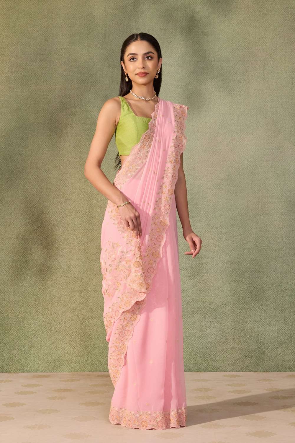 Light Pink  Viscose Georgette Embroidered Saree image number null