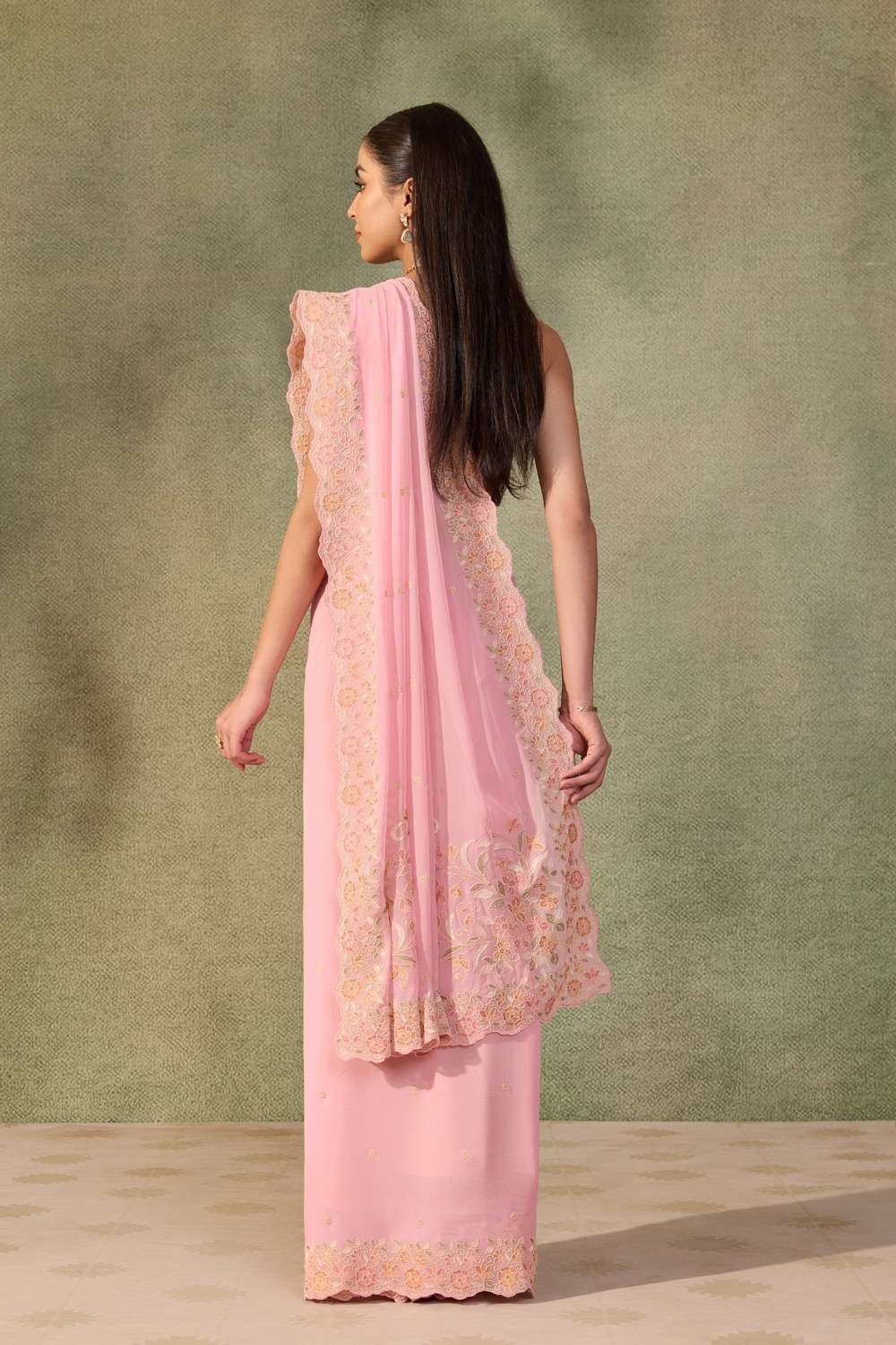 Light Pink  Viscose Georgette Embroidered Saree image number null