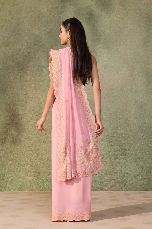 Light Pink  Viscose Georgette Embroidered Saree thumbnail image number null