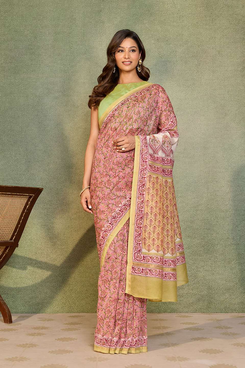 Pink Rajasthan Pure Silk Cotton Printed Sanganeri Saree