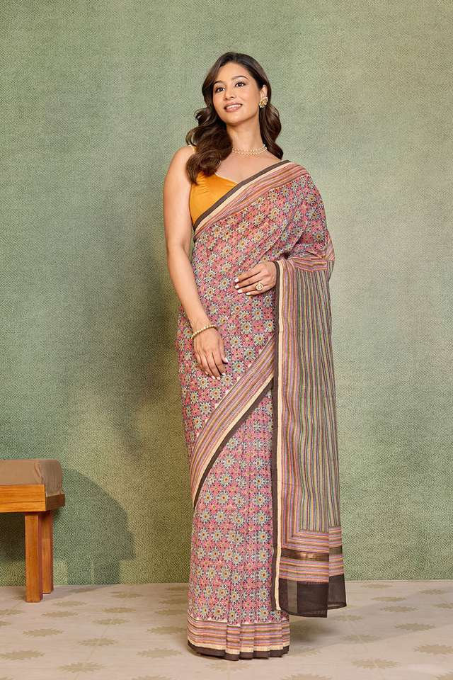 Pink Rajasthan Pure Silk Cotton Printed Sanganeri Saree image number
