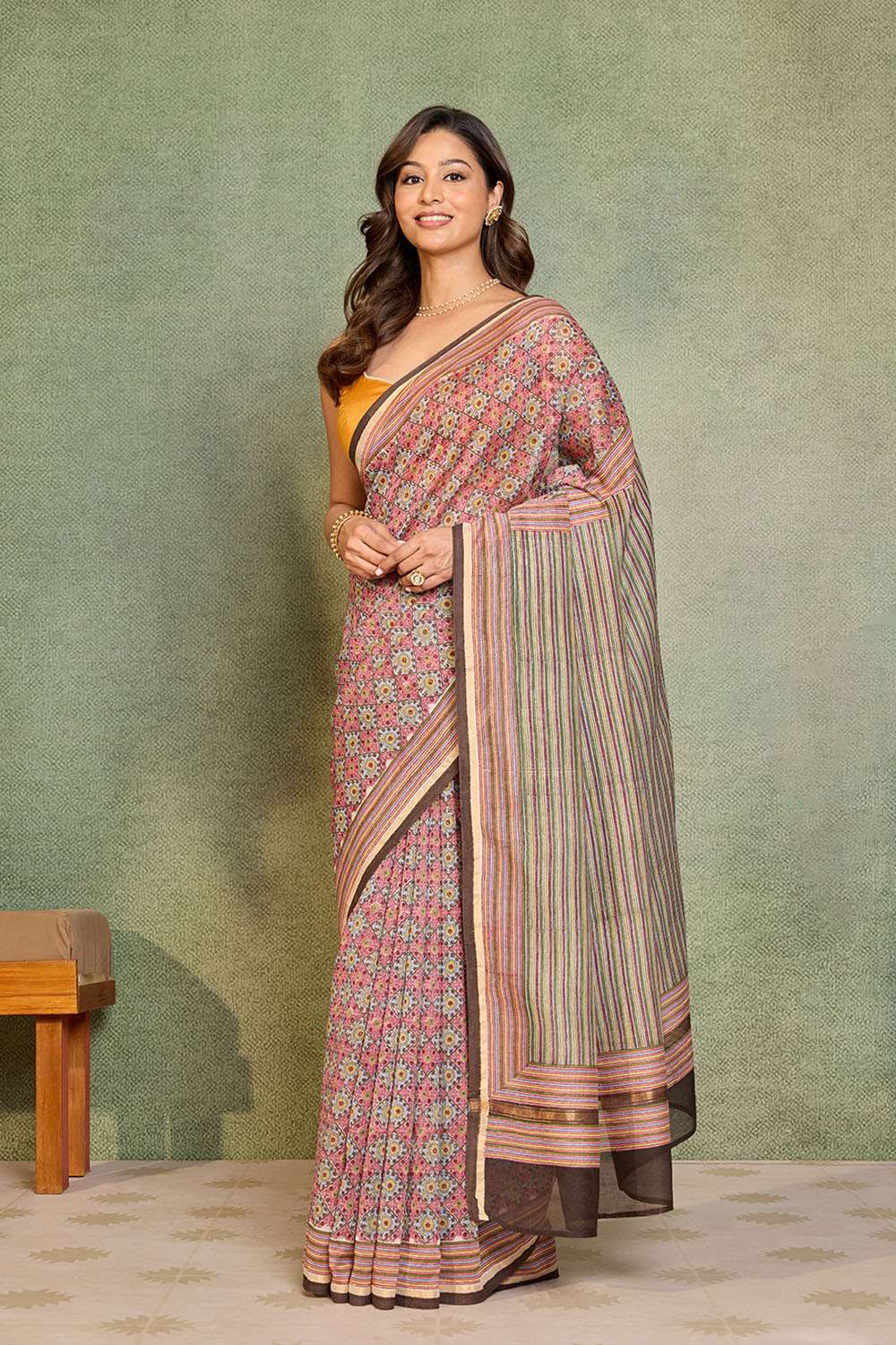 Pink Rajasthan Pure Silk Cotton Printed Sanganeri Saree image number null