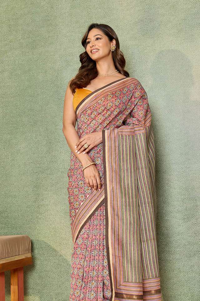 Pink Rajasthan Pure Silk Cotton Printed Sanganeri Saree thumbnail image number null
