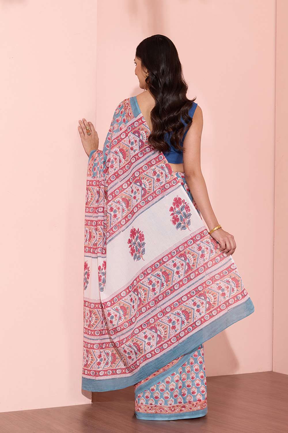 Blue Rajasthan Pure Cotton Printed Sanganeri Saree image number null