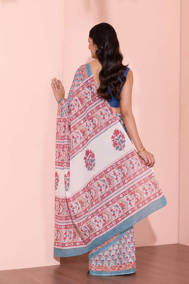Blue Rajasthan Pure Cotton Printed Sanganeri Saree thumbnail image number null