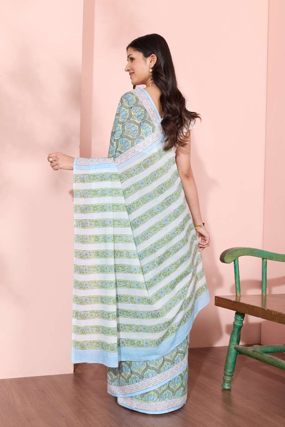 Light Green Rajasthan Pure Cotton Printed Sanganeri Saree image number null