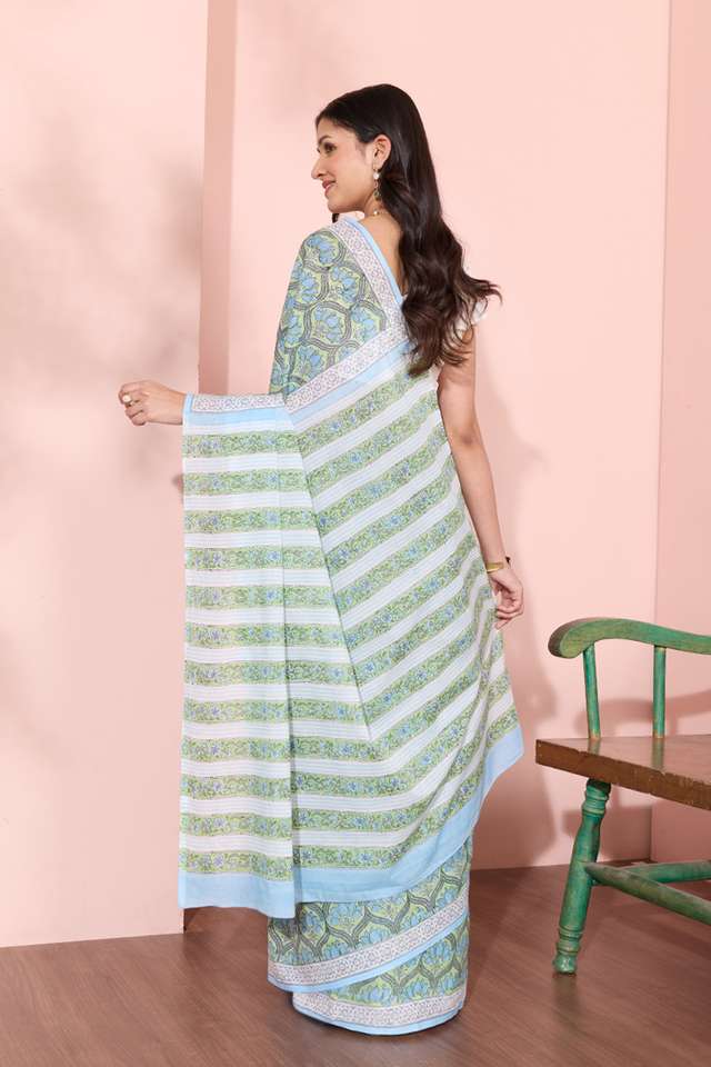Light Green Rajasthan Pure Cotton Printed Sanganeri Saree thumbnail image number null