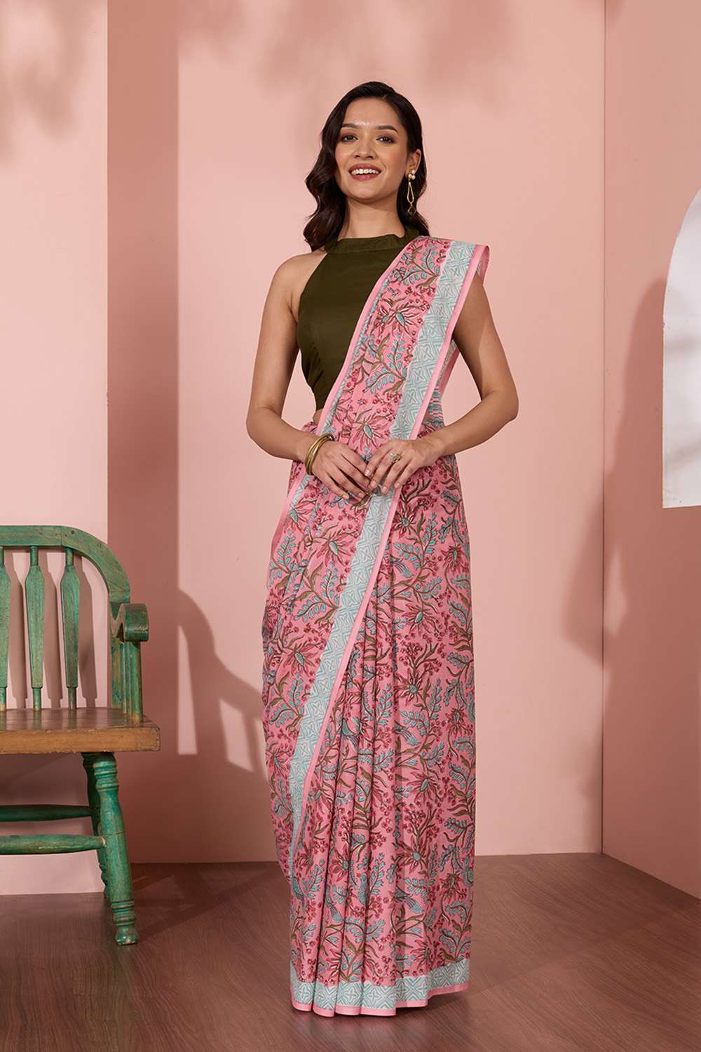 Pink Rajasthan Pure Cotton Printed Sanganeri Saree image number null