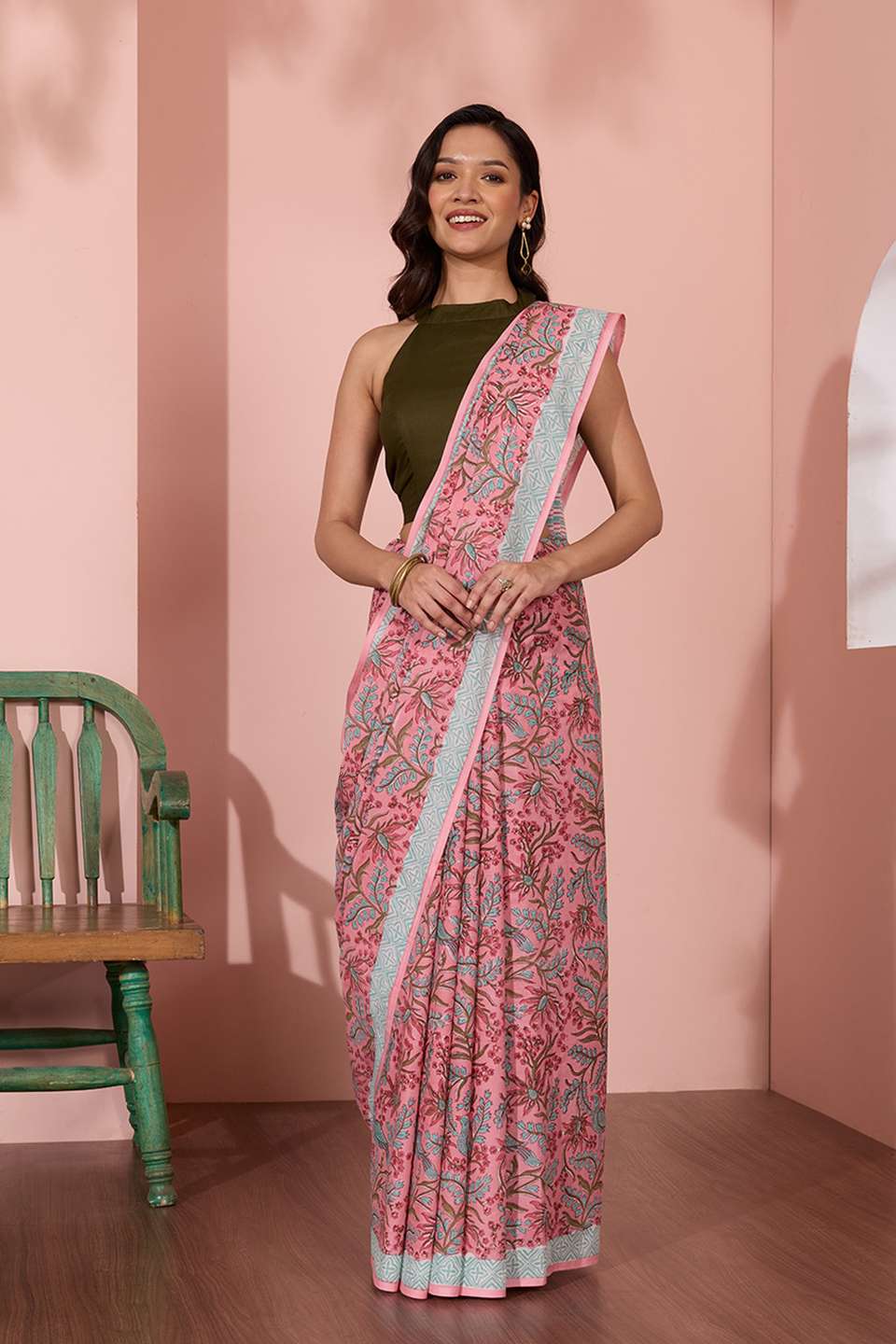 Pink Rajasthan Pure Cotton Printed Sanganeri Saree