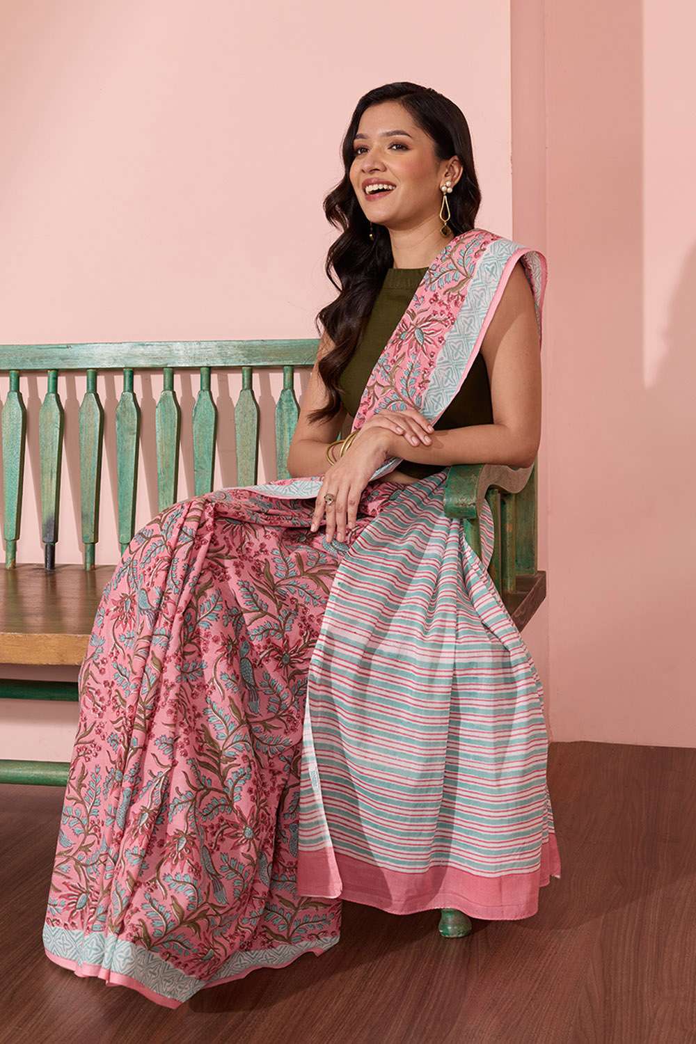 Pink Rajasthan Pure Cotton Printed Sanganeri Saree image number null