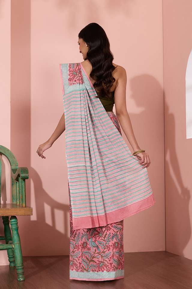 Pink Rajasthan Pure Cotton Printed Sanganeri Saree thumbnail image number null