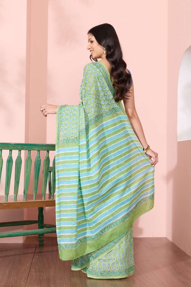 Light Green Rajasthan Pure Cotton Printed Sanganeri Saree thumbnail image number null